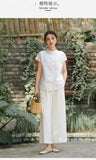 Prelude Pure White Cotton-Linen Cheongsam Top