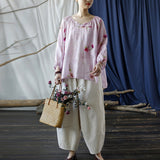 Eva Pink Floral Linen Cheongsam Top