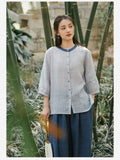 Pearl Cloud Gray Tencel Ramie Cheongsam Top