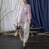 Eva Pink Floral Linen Cheongsam Top