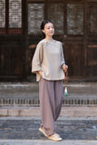 Regent Color-Block Raw Linen Cheongsam Top