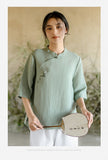 Prosperity Ramie Embroidered Cheongsam Top