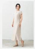 Zara Natural Linen Cheongsam Dress