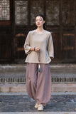 Regent Color-Block Raw Linen Cheongsam Top