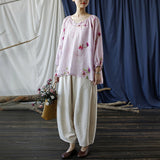 Eva Pink Floral Linen Cheongsam Top