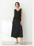 Sage Cotton High-Waist Skirt Cheongsam Pants