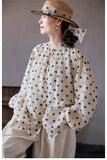Lavender Black Rice Polka Dot Silk Cheongsam