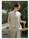 Verse Linen Pure White Cheongsam Shirt