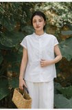 Prelude Pure White Cotton-Linen Cheongsam Top