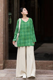 Vivace Plaid Linen-Cotton Long Sleeve Cheongsam Top