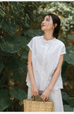 Prelude Pure White Cotton-Linen Cheongsam Top