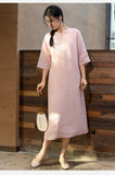 Hibiscus Light Blue Ramie Embroidered Cheongsam Dress