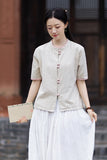 Lena Linen Petal Collar Cheongsam Top