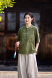 Rhiannon Tie-Dye Cotton-Linen Cheongsam Top
