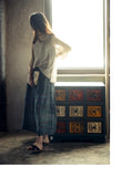 Cassiopeia Green Ramie Ethnic Print Cheongsam Skirt
