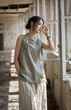 Cosmos Thin Tie-Dye Ramie Cotton Cheongsam Vest