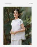 Prelude Pure White Cotton-Linen Cheongsam Top