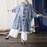 Zinnia Ramie Blue Loose Cheongsam Top