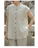 Verse Linen Pure White Cheongsam Shirt