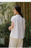 Prelude Pure White Cotton-Linen Cheongsam Top