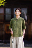 Rhiannon Tie-Dye Cotton-Linen Cheongsam Top