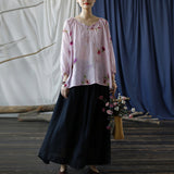 Eva Pink Floral Linen Cheongsam Top