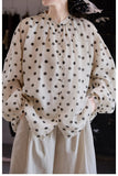 Lavender Black Rice Polka Dot Silk Cheongsam