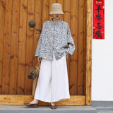 Fern Jacquard Floral Cotton-Linen Cheongsam Top