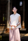 Fortune Linen Lilac Pink Cheongsam Top