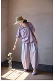 Spica Purple Jade Cotton Wide-Leg Cheongsam Pants