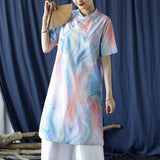 Zircon Floral Print Cotton Cheongsam Dress