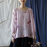 Eva Pink Floral Linen Cheongsam Top