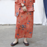 Scepter Ramie Printed Orange Morning Glory Cheongsam Skirt