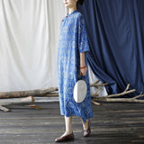 Yuna Cotton-Linen Digital Print Cheongsam Dress