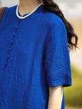 Antares Blue Linen Cheongsam Dress