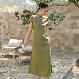 Zara Natural Linen Cheongsam Dress
