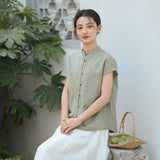 Prelude Pure White Cotton-Linen Cheongsam Top