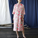 Verbena Pink Floral Cotton Cheongsam Dress