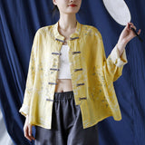 Coronet Linen Digital Print Cheongsam Top