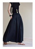 Vita Linen Black A-Line Cheongsam Skirt