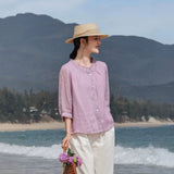 Poinsettia Light Taro Purple Ramie Cheongsam Top