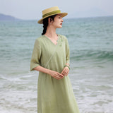 Sparkle Ramie Embroidered A-Line Cheongsam Dress