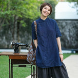 Sunset Linen Navy Cheongsam Top