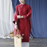 Chloe Wine Floral Cotton Cheongsam Dress