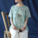 Grace Green Floral Ramie Cheongsam Top