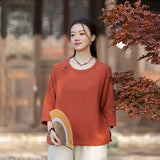 Regent Color-Block Raw Linen Cheongsam Top