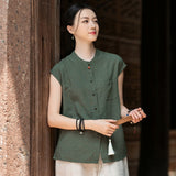 Georgiana Linen Mandarins Collar Cheongsam Top