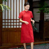 Serenity Crabapple Red Embroidered Cheongsam Dress