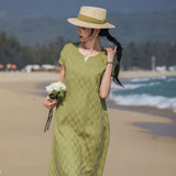 Bliss Green Plaid Linen Cheongsam Dress