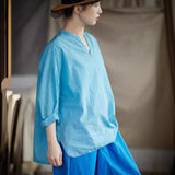 Garnet Sky Blue Cotton Cheongsam Shirt